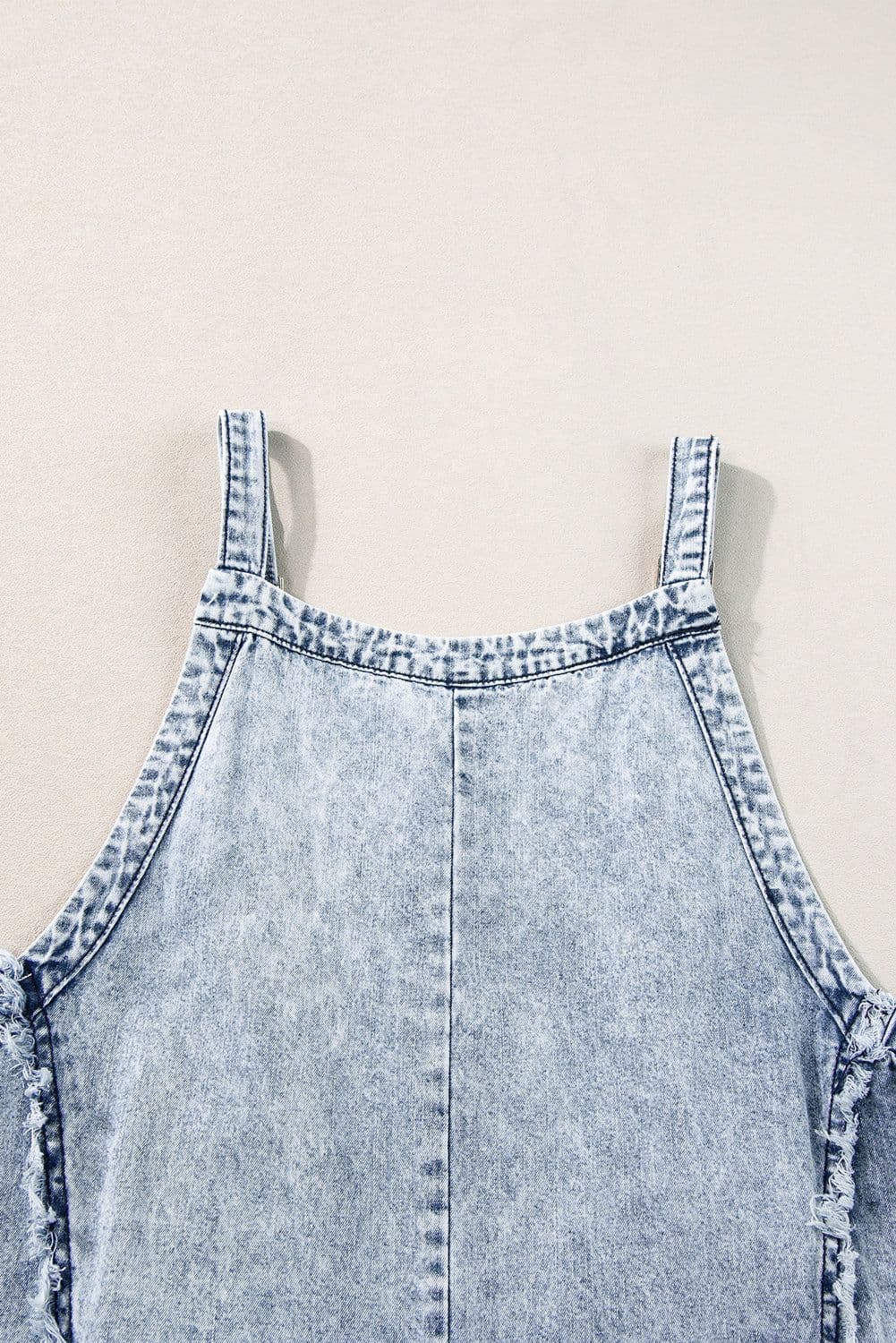 image-Beau Blue Light Wash Frayed Wide Leg Denim Overall