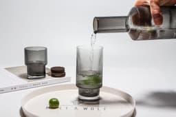 image-Wholesale Household Ins Japanese Style Simple Dense Ribbed Soot Vertical Stripes Crystal Glass Cold Kettle Water Cup Set