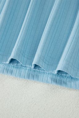 image-Aqua Soft Ribbed Color Block Trim Casual Shorts Set