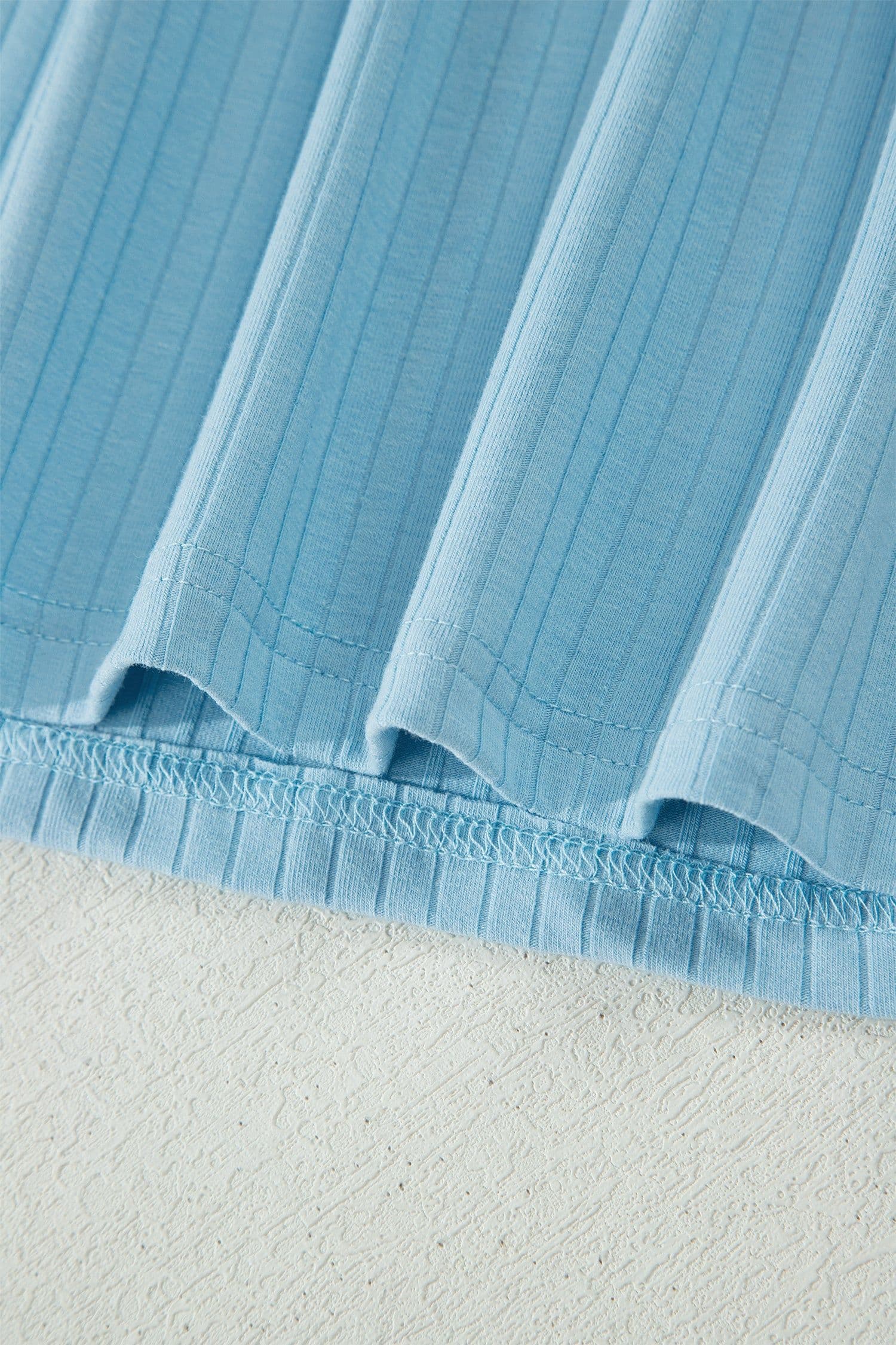 image-Aqua Soft Ribbed Color Block Trim Casual Shorts Set