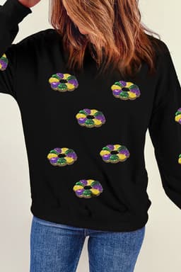image-Black Sequined Donuts Drop Shoulder Sweatshirt