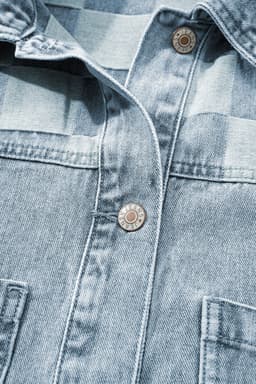 image-Beau Blue Denim Checkered Patchwork Jacket