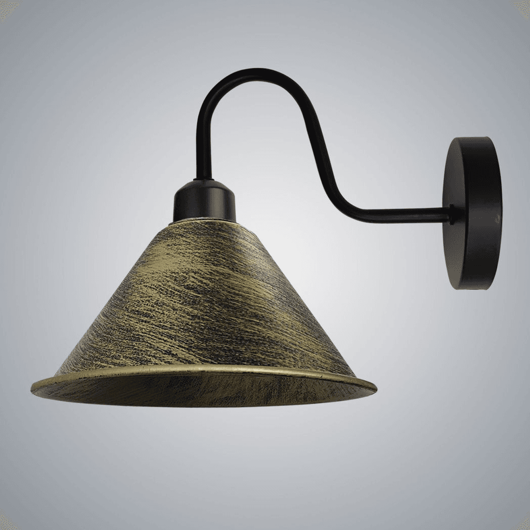 image-Brushed Brass Vintage Wall Light Fixture Black Wall Sconce E27 Base Socket Screw Wall Mounted Neck Cone Shape Shade