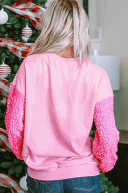 image-Pink Leopard Heart Sequin Long Sleeve Top
