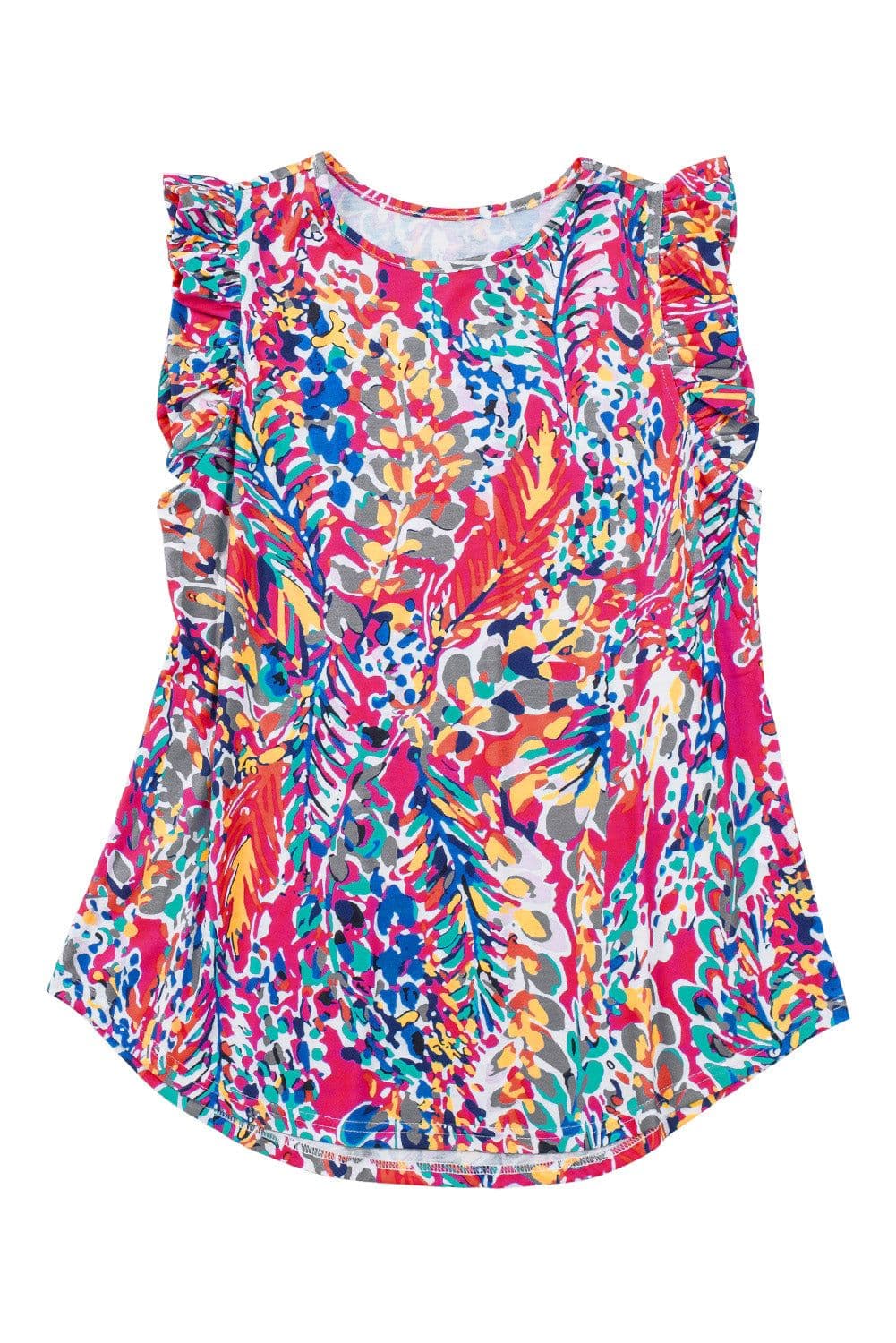 image-Rose Floral Print Tank Top with Ruffles