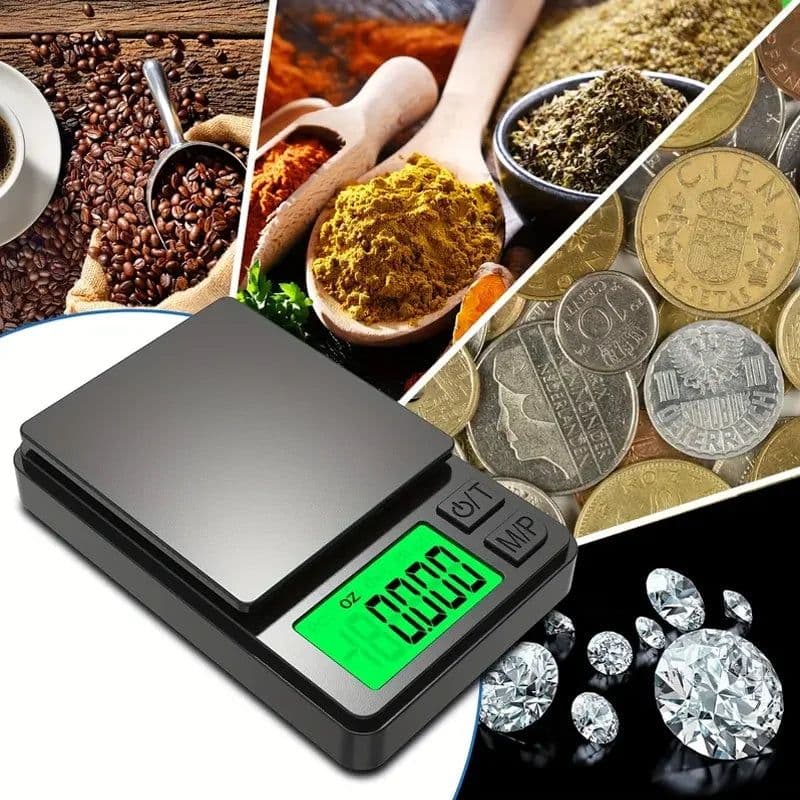 image-Precision Pocket Scale 1000g X 0.1g - Digital Gram, Food, Jewelry, Ounces/Grains Scale with Backlit LCD - Mini Scale for Travel