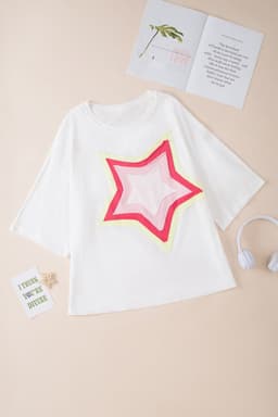 image-Moonlight Jade Colorblock Star Patched Half Sleeve Tee