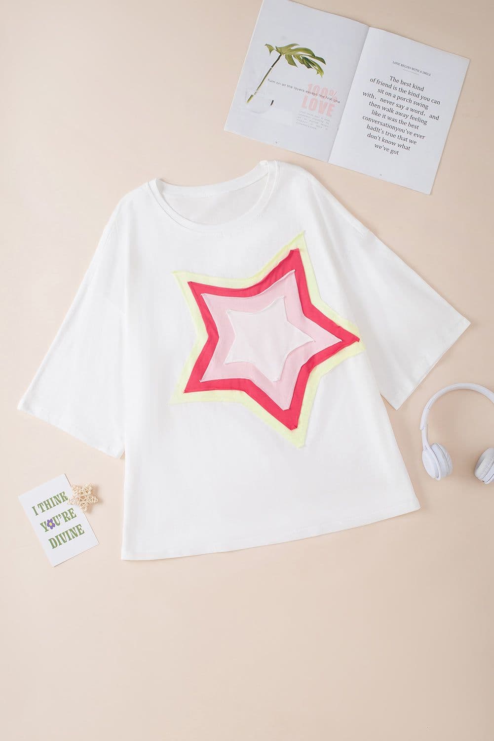 image-Moonlight Jade Colorblock Star Patched Half Sleeve Tee