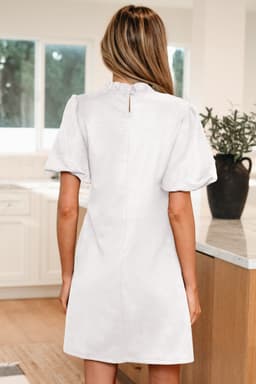 image-Moss Green Frilled Mini Dress - Short Puff Sleeve