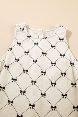 image-White Bow Checker Pearled Buttons Ruffled Mini Dress