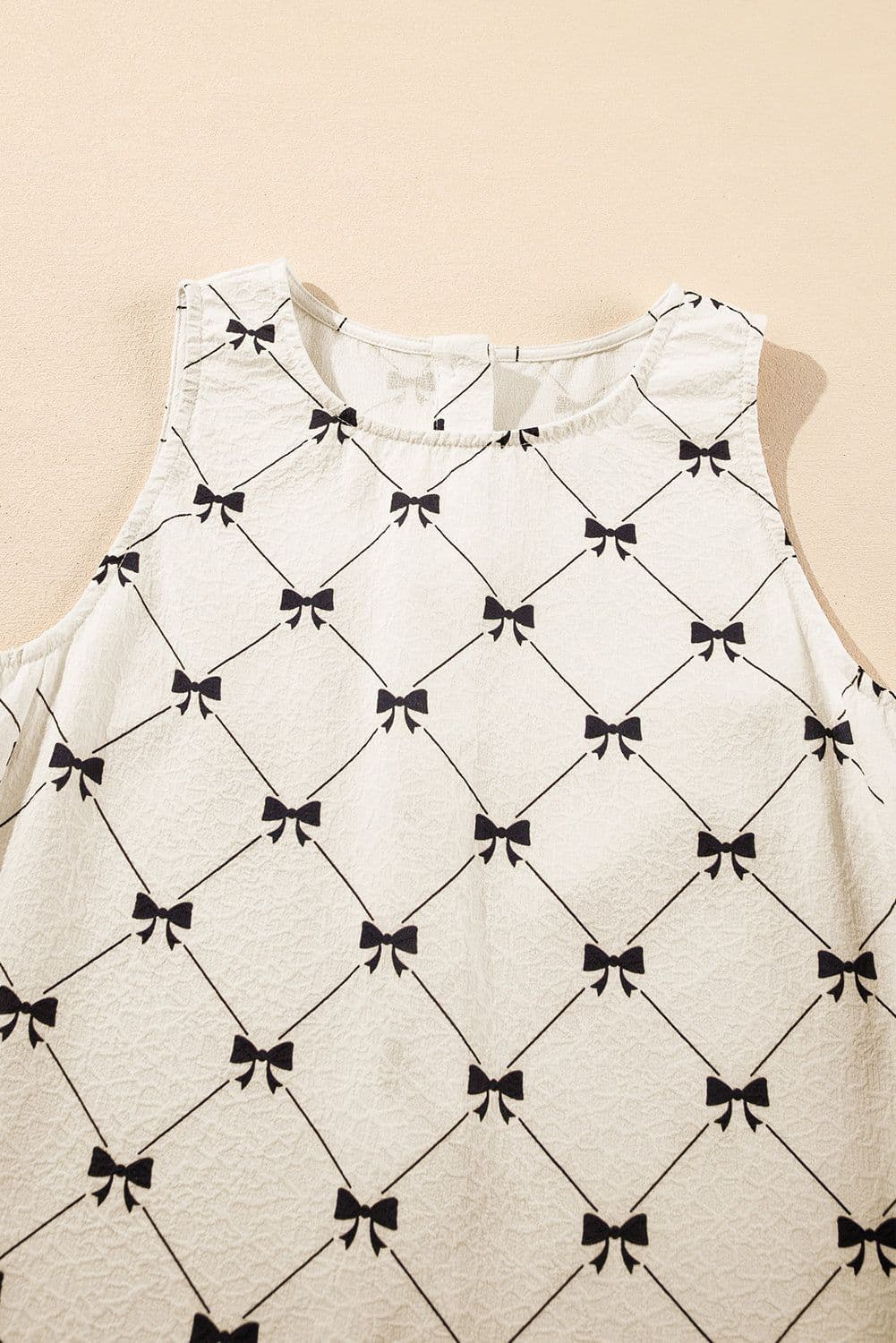 image-White Bow Checker Pearled Buttons Ruffled Mini Dress