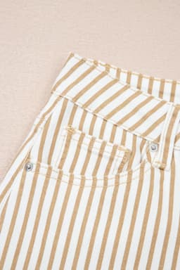 image-Khaki Stripe Casual Barrel Jeans - Striped Denim Pants