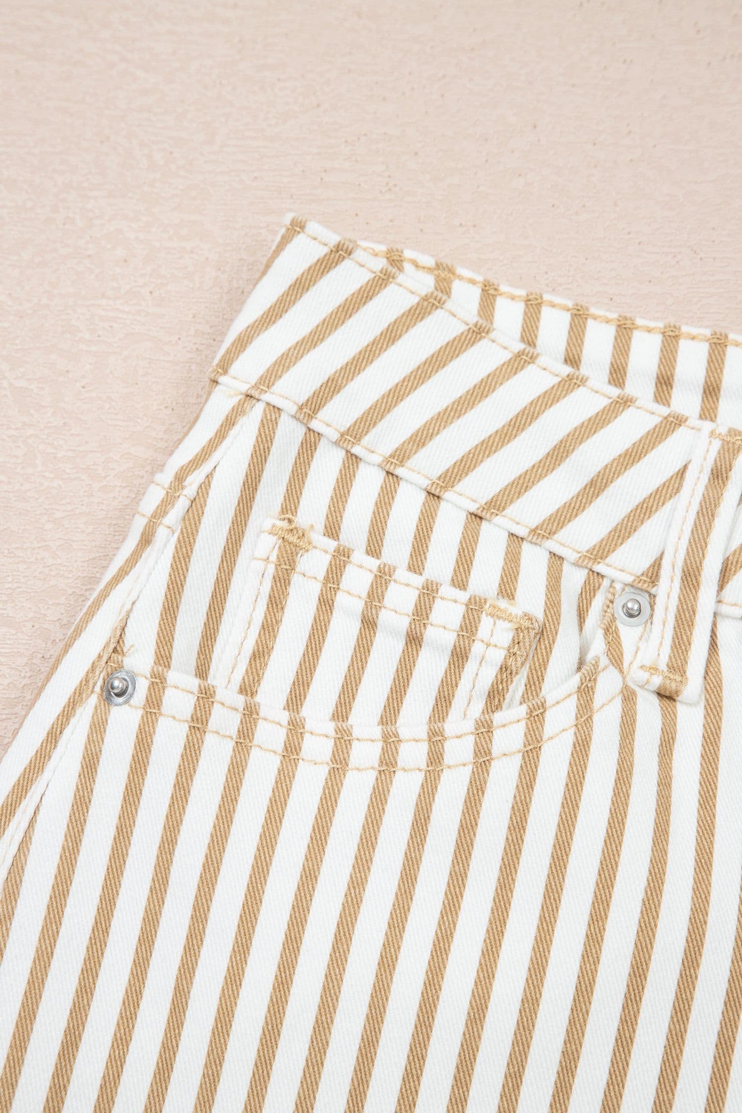 image-Khaki Stripe Casual Barrel Jeans - Striped Denim Pants