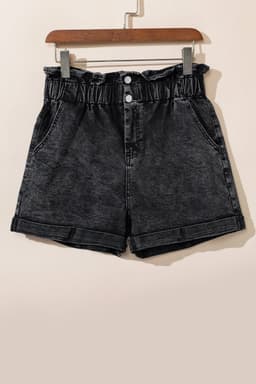 image-Vintage Washed Frilled High Waist Denim Shorts - Black (60 chars)