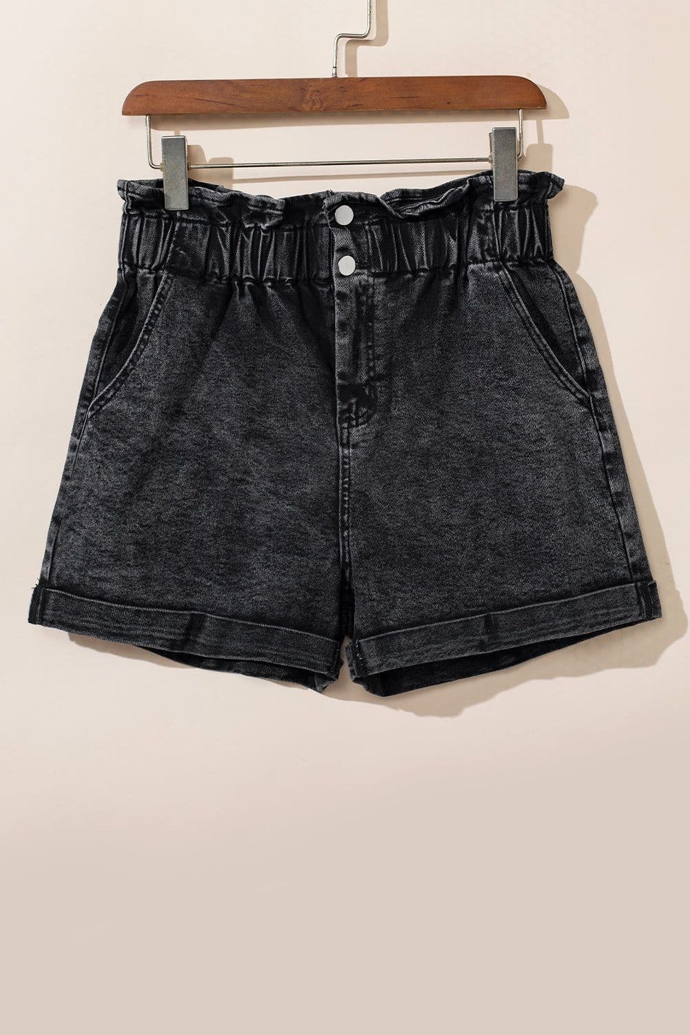 image-Vintage Washed Frilled High Waist Denim Shorts - Black (60 chars)