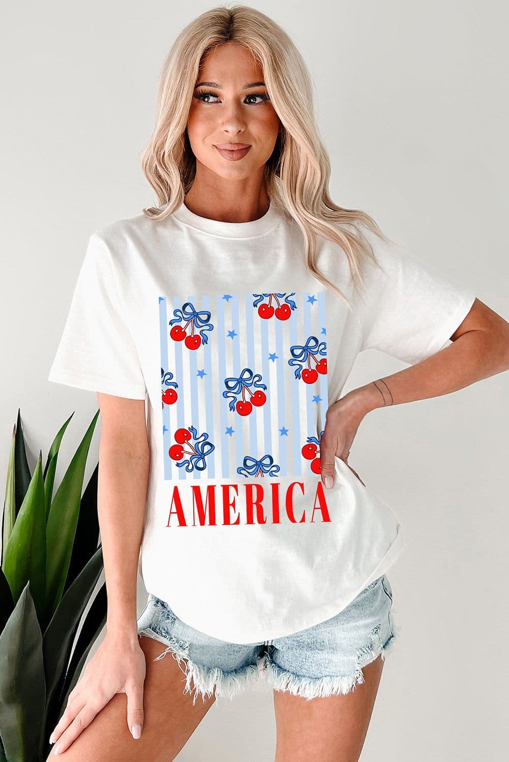 image-White Bow Cherry America Graphic Crewneck T-Shirt