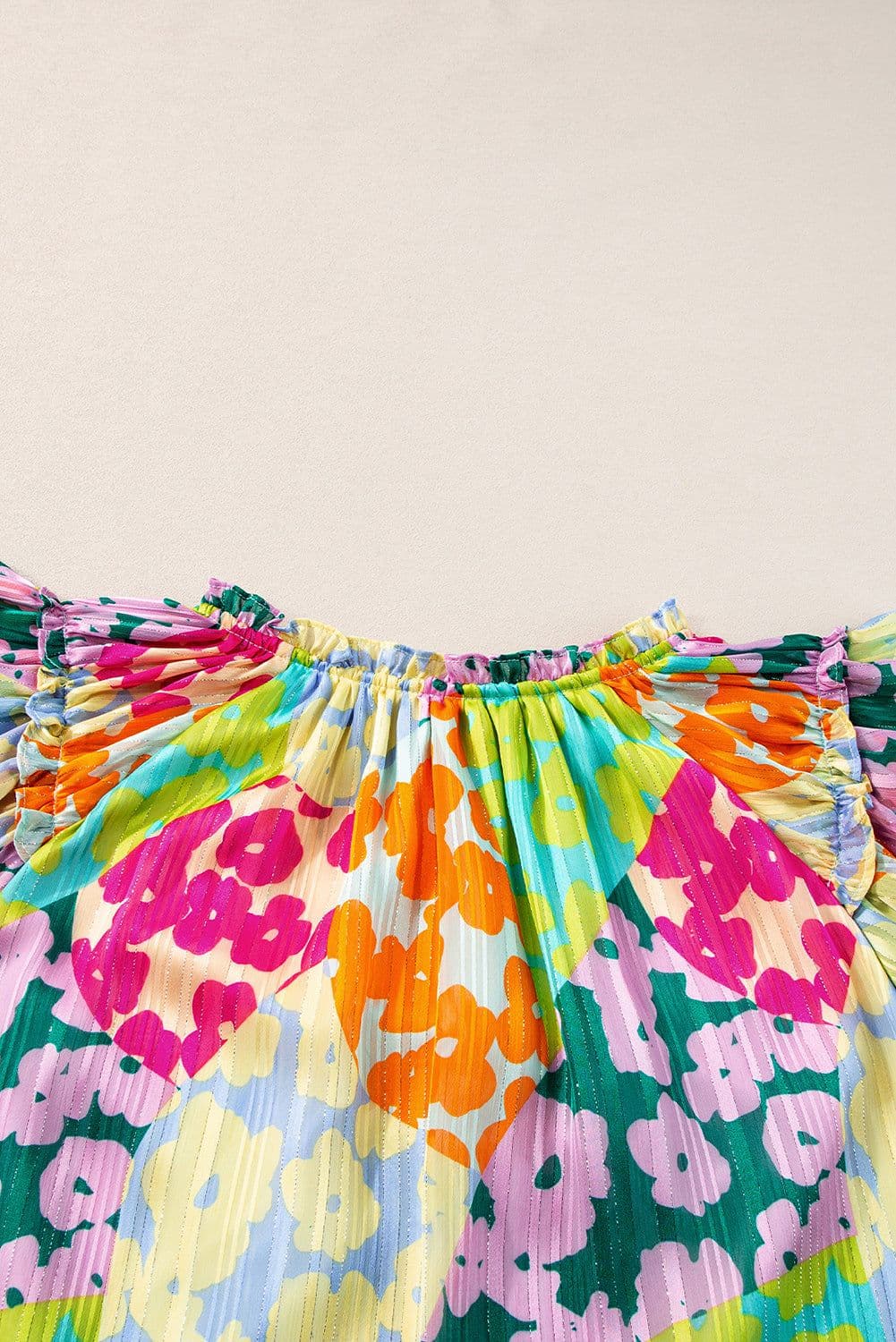 image-Leopard Flutter Sleeve V Neck Crinkled Blouse - Multicolour