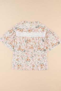 image-Floral Print Wide Ruffle Sleeves Blouse - Multicolor, Size S-XL