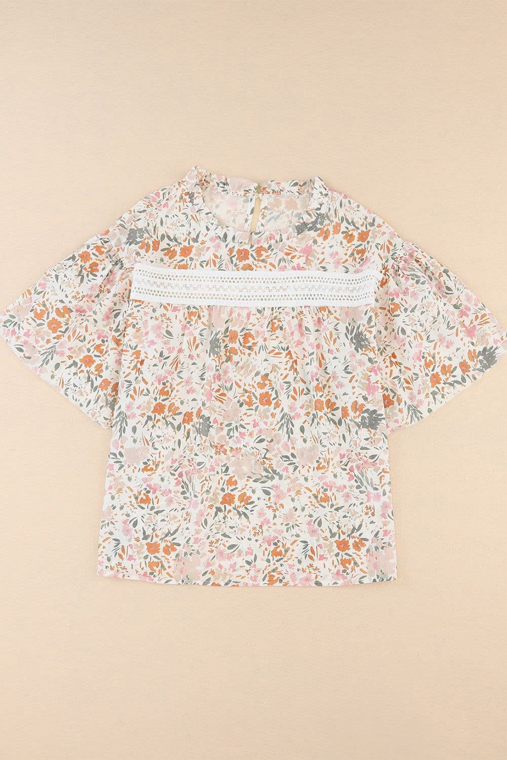image-Floral Print Wide Ruffle Sleeves Blouse - Multicolor, Size S-XL