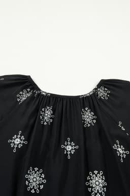 image-Yellow Floral Boho Chic Top - Plus Size Notched V-Neck Short Sleeve