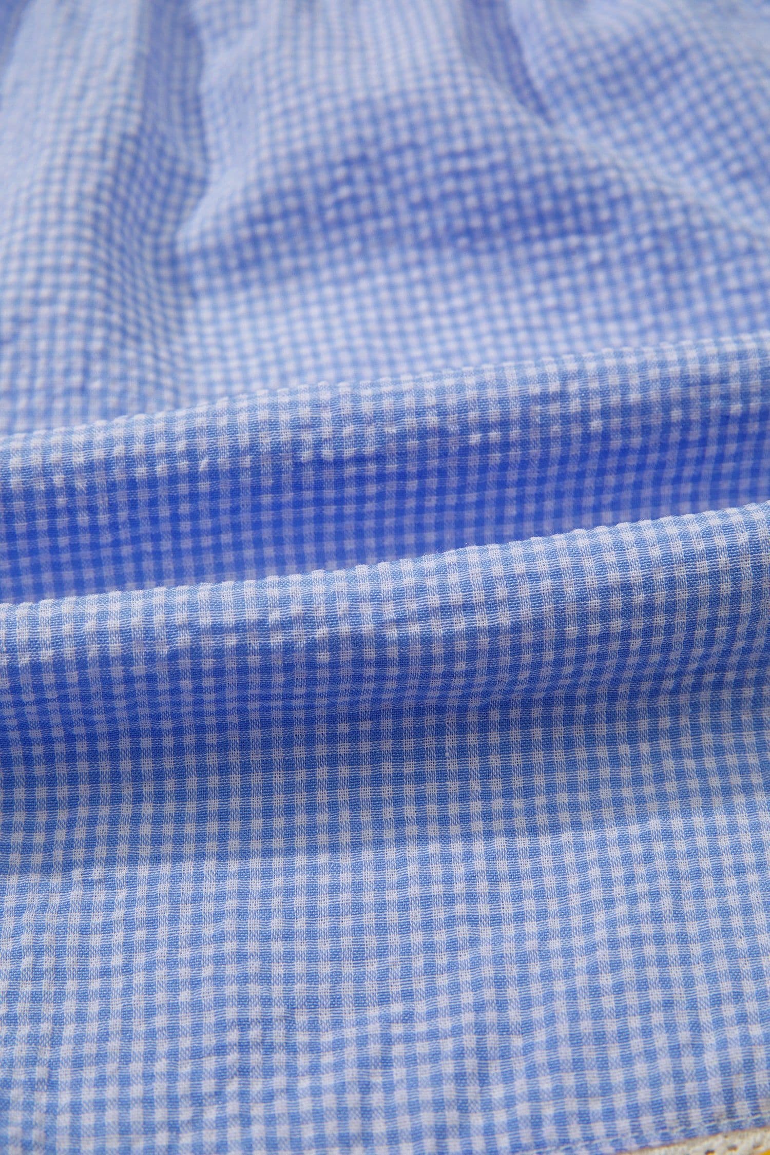 image-Sky Blue Gingham Boxer Shorts Lace Trim