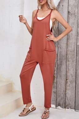 image-Black Harem Pants Jumpsuit V Neck Sleeveless Side Pockets Fashion Jumpsuit