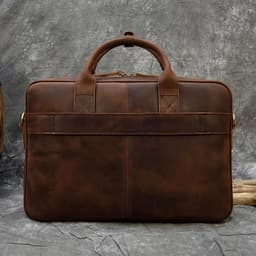 image-Retro Laptop Briefcase Bag Genuine Leather Handbags Casual 15.6" Business Bag Daily Working Tote Bags Men Male bag for documents