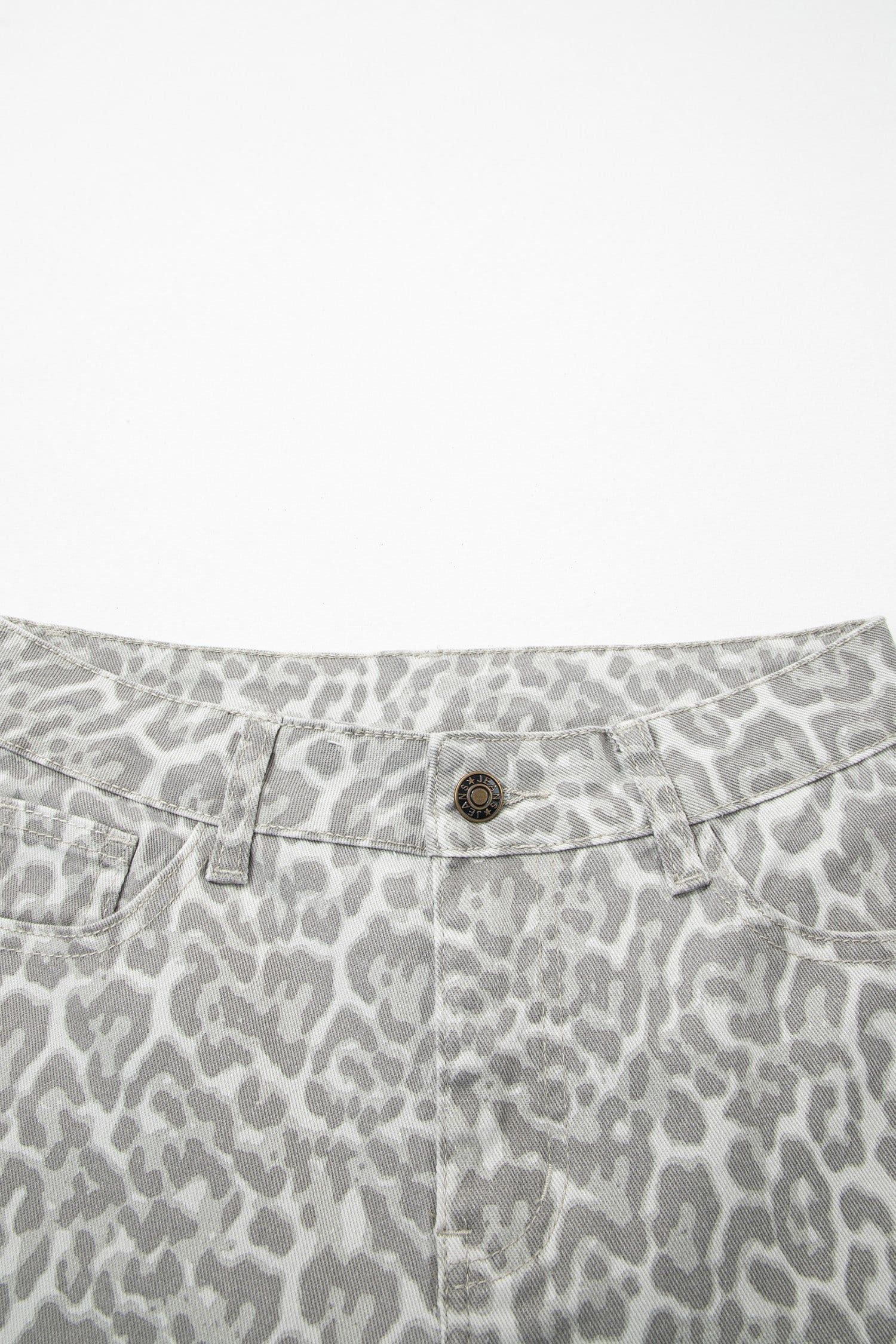 image-Sky Blue Leopard Frayed Wide Leg Jeans
