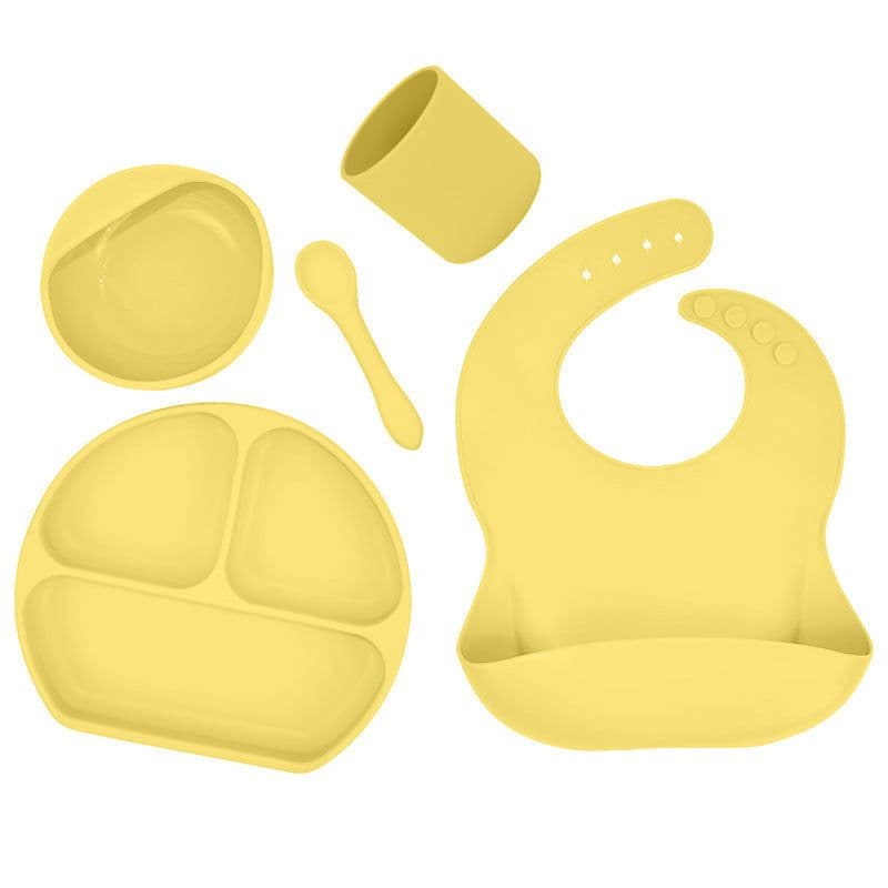 image-Silicone Children's Suction Cup Bowl Bib Baby Dinner Plate Water Cup Complementary Food Bowl Spoon Saliva Pocket Tableware