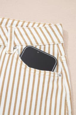 image-Khaki Stripe Casual Barrel Jeans - Striped Denim Pants