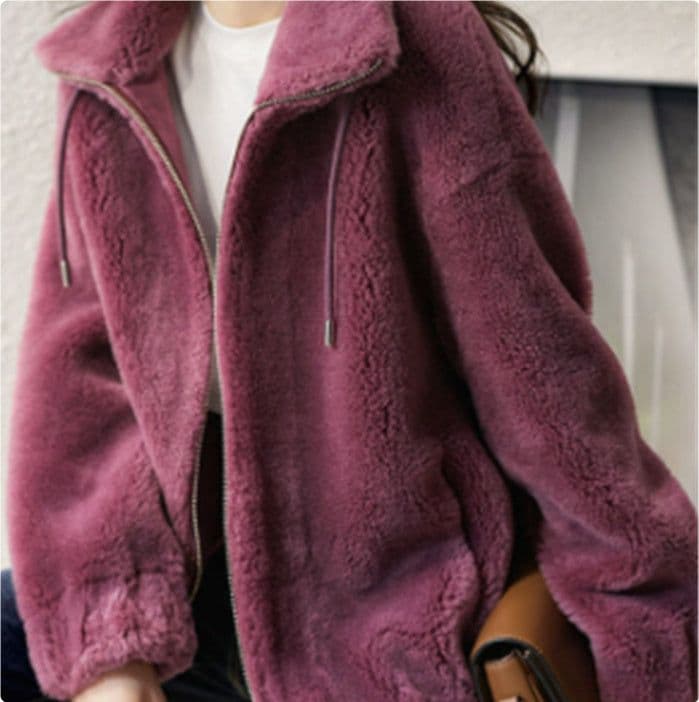 image-Double Faced Fleece Warm High Neck Sweater Women Cardigan