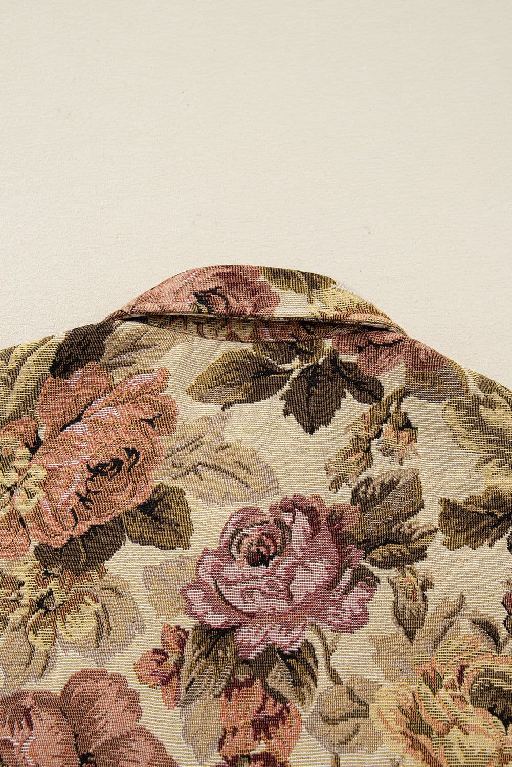 image-Khaki Floral Waffle Knit Patchwork Buttoned Jacket