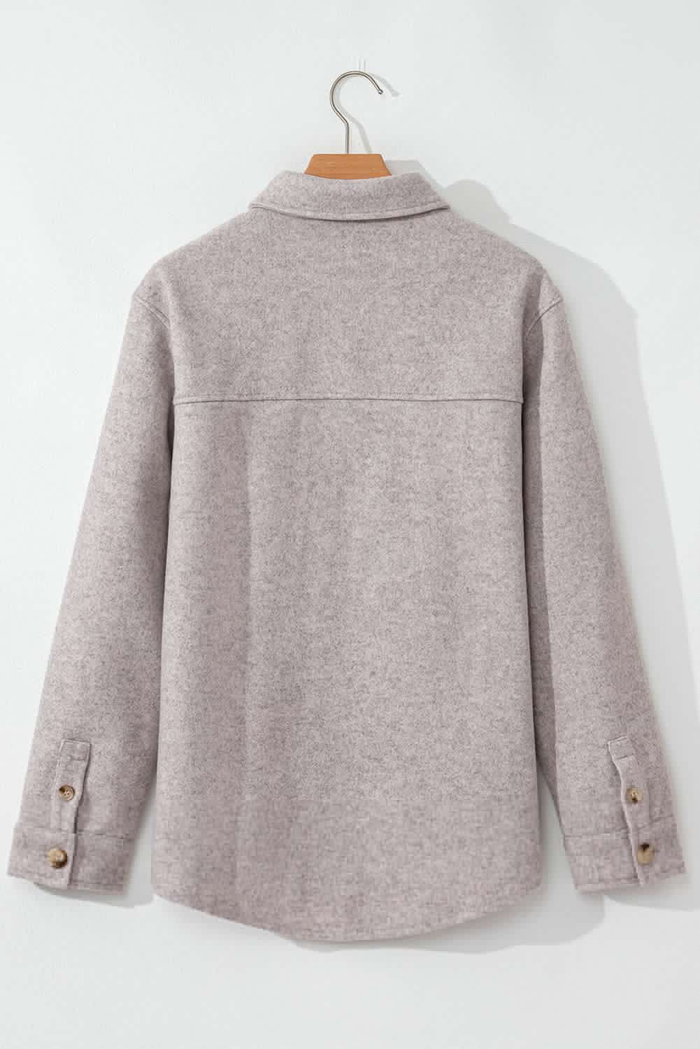 image-Light Grey Shacket - Turn Down Collar Flap Pockets