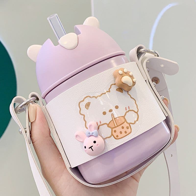 image-Insulation Cup Girls Cute Student With Straw Bag Water Cup
