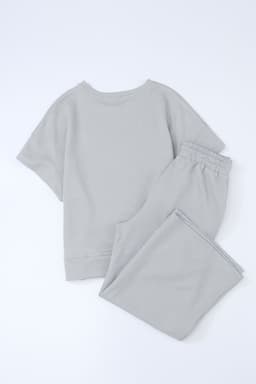 image-Strawberry Pink Textured Loose Fit T Shirt and Drawstring Pants Set