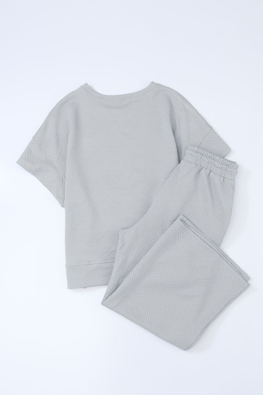 image-Strawberry Pink Textured Loose Fit T Shirt and Drawstring Pants Set