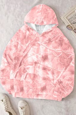 image-Beige Camouflage Woodland Print Oversized Sporty Hoodie