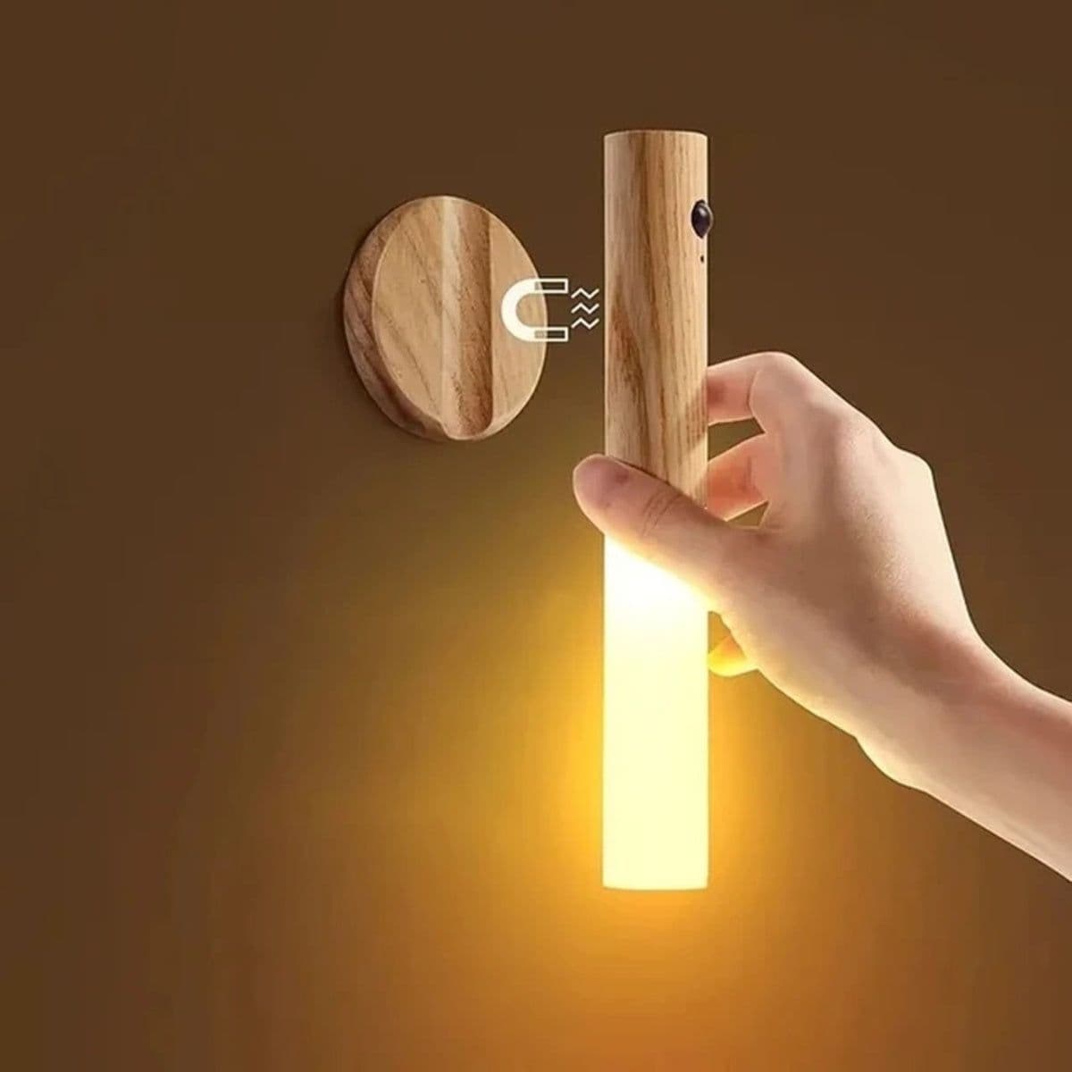 image-Motion Sensor Night Light, Rechargeable Body Sensor Night Light Indoor, Magnetic Wooden LED Wall Sconce For Bedroom Corridor Staircase Cabinet Intelligent Human Body Induction Night Light