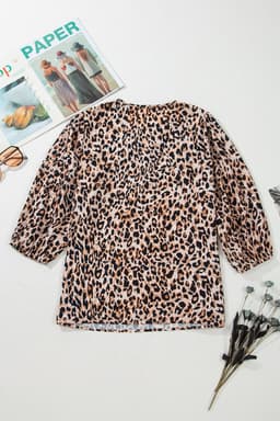 image-Apricot Leopard V Neck Half Sleeve Blouse