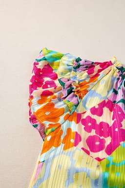 image-Leopard Flutter Sleeve V Neck Crinkled Blouse - Multicolour