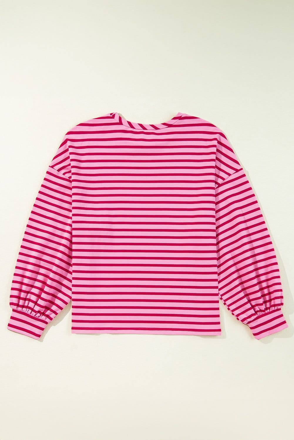 image-Pink Striped Print Crew Neck Sweatshirt - Drop Shoulder Loose Fit