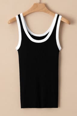 image-Pink Colorblock Edge Ribbed Knit U Neck Tank Top