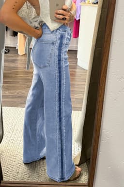 image-Beau Blue Contrast Stripe Frayed Side Panel Patchwork Shift Jeans