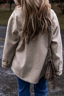 image-Light Grey Shacket - Turn Down Collar Flap Pockets