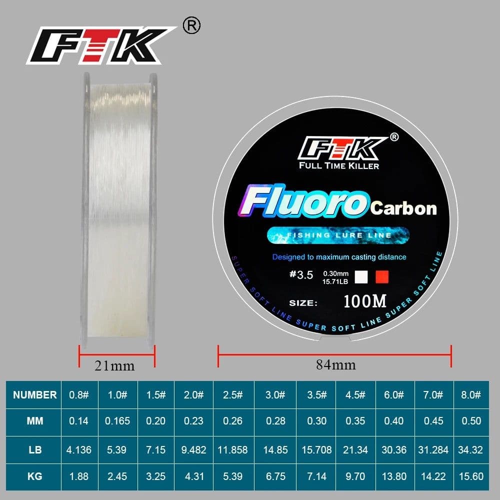 image-FTK 100m 4.13-34.32LB Fluorocarbon Fishing Lure Line Carbon Fiber Leader Fly Fishing Line Super Soft Line Pesca