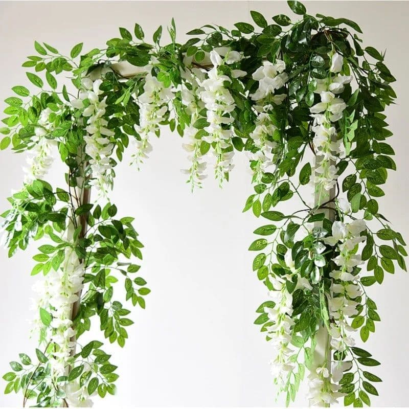 image-Artificial Flower Wisteria Vine Ivy Leaf Garland Silk Rose Flowers Rattan String Vine Wedding Arch Flower Home Garden Decoration