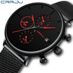 image-CRRJU Mens Watches Luxury Sport Wrist Watch Unique Design Stainless Steel Auto Date Mesh Strap Men Fashion Casual Quartz Watches