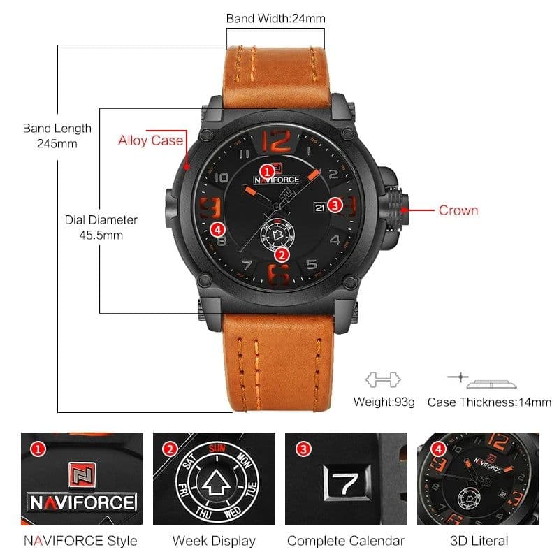 image-NAVIFORCE Top Luxury Brand Men Sports Military Quartz Watch Man Analog Date Clock Leather Strap Wristwatch Relogio Masculino