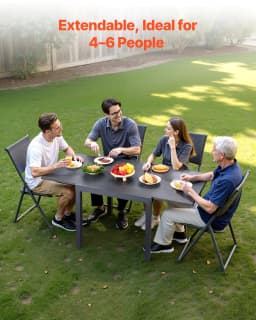 image-VEVOR Expandable Outdoor Patio Dining Table, 32–63 inch Rectangular Backyard Bistro Tables for 4-6, Aluminum Frame Metal Steel Slat , All-Weather Large Furniture for Lawn Garden Porch, Dark Gray