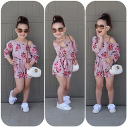 image-ins new rose flower print girls' jumpsuit baby clothes bowknot romper climbing jumpsuit jumpsuit